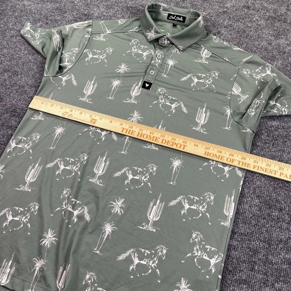 Bad Birdie Men's Sage Green Polo with White Desert Print - Picture 6 of 7